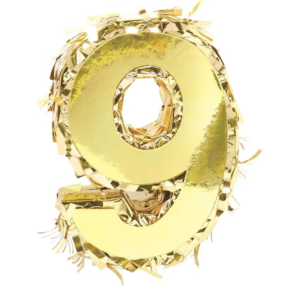 Sparkling Gold Foil Number 9 Mini Pinata - 6" x 4.5" Birthday Decoration